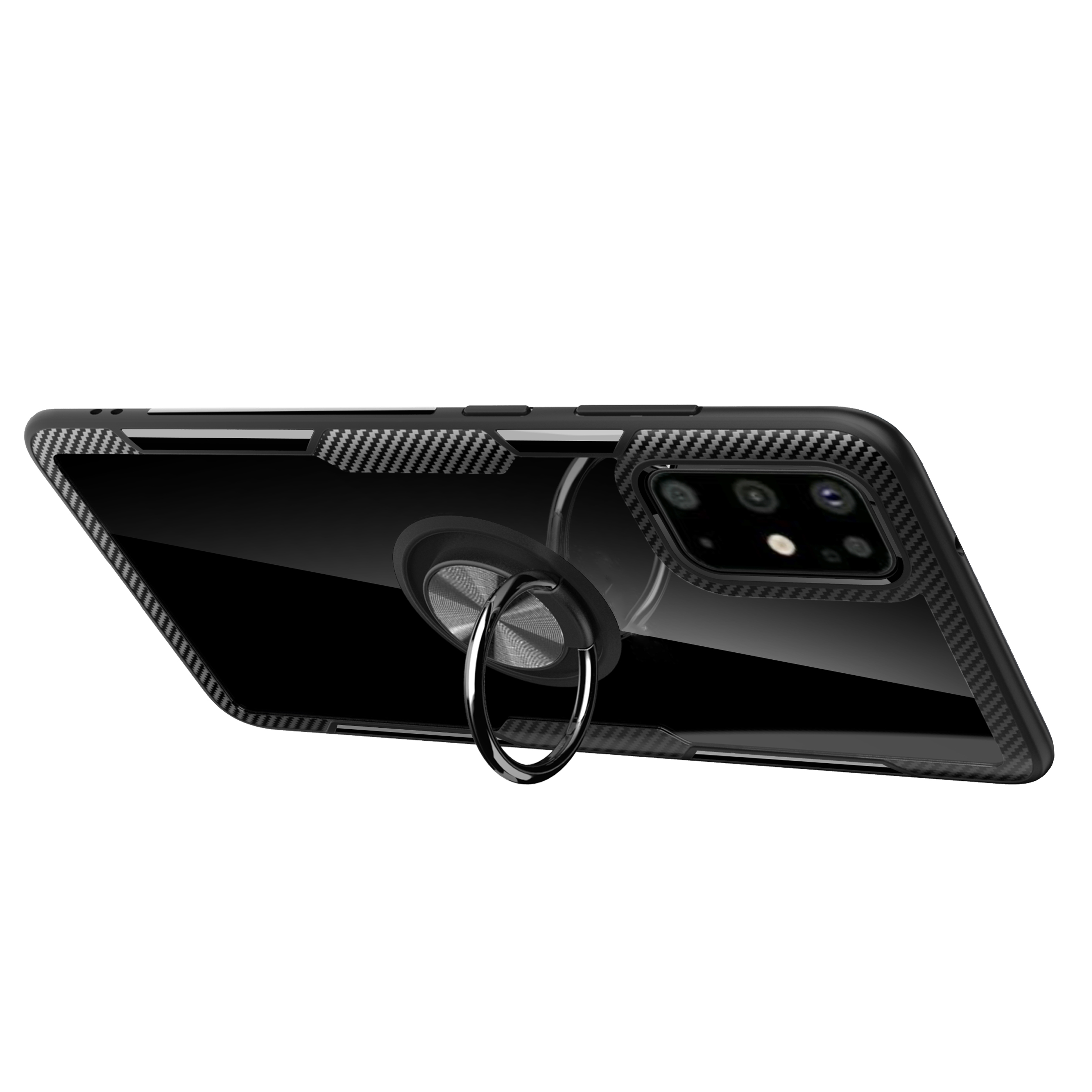 Anel de Dedo Kickstand TPU + PC + Caso Híbrido de Metal [folha de Metal Magnético Embutido] Para Samsung Galaxy S20 Plus / S20 Mais 5G - Prata Negra