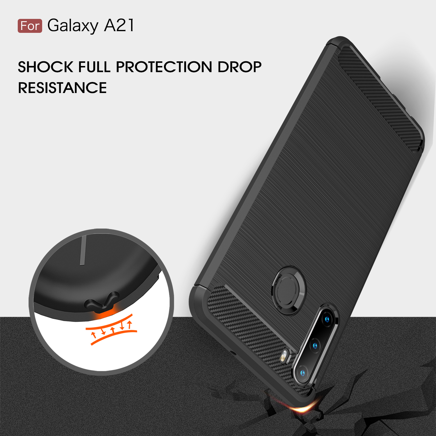 Fibra de Carbono Cepillada TPU Case de Retroceso Para Samsung Galaxy A21 - Negro