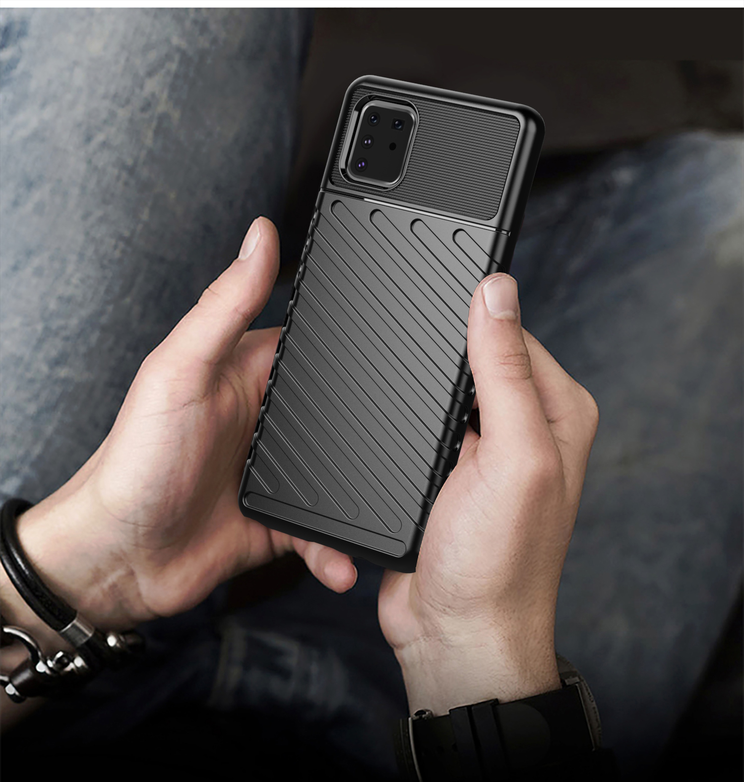 Thunder -serie Twill Textur Soft TPU Deckung Telefonschale Für Samsung Galaxy A81/Note 10 Lite - Schwarz