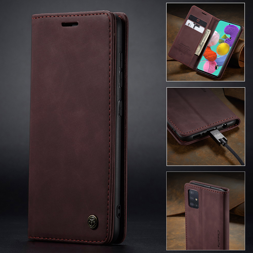 Caseme 013-Serie Auto-absorbierte Lederwallet Automatisches Schließkoffer Für Samsung Galaxy A51 - Schwarz