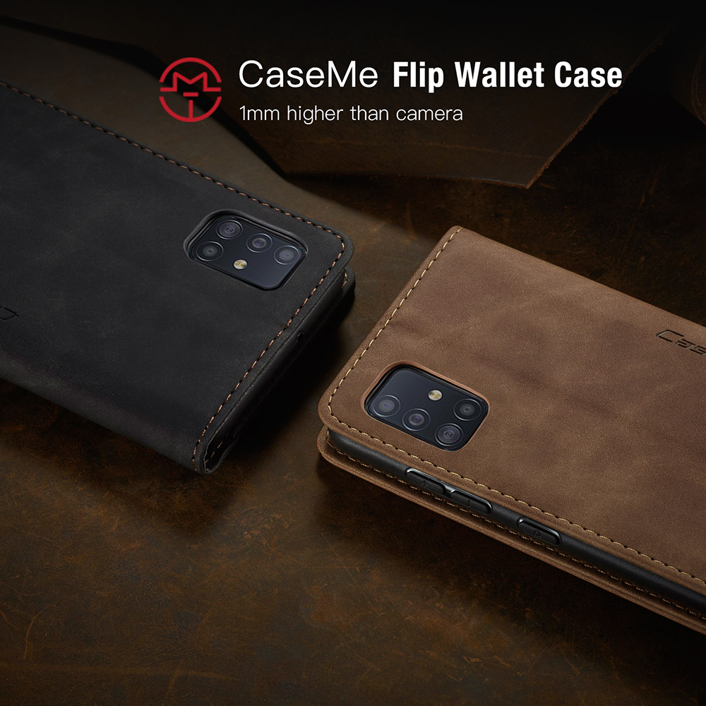 Caseme 013-Serie Auto-absorbierte Lederwallet Automatisches Schließkoffer Für Samsung Galaxy A51 - Schwarz