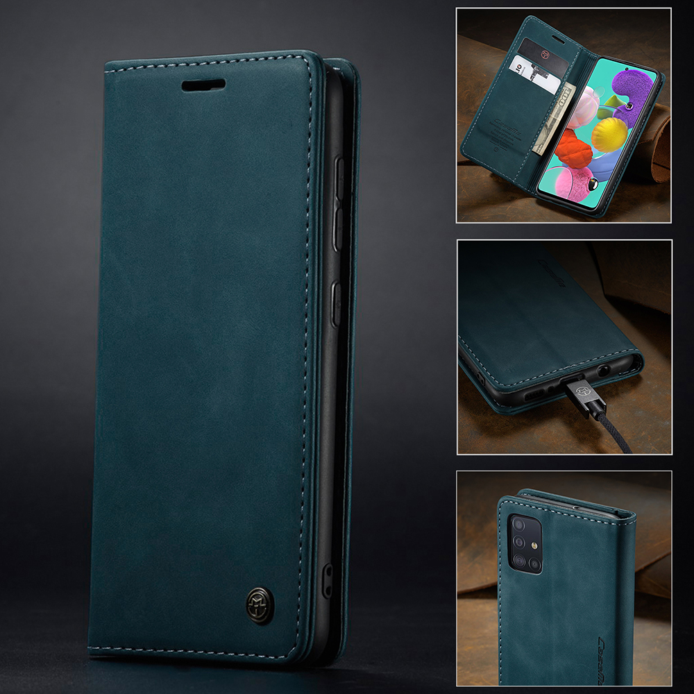 Caseme 013-Serie Auto-absorbierte Lederwallet Automatisches Schließkoffer Für Samsung Galaxy A51 - Schwarz