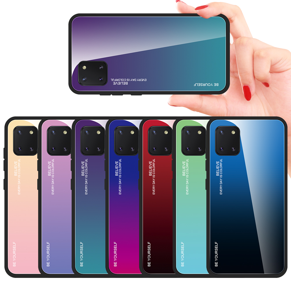 Verre Trempé De Couleur Gradient + Étui Hybride PC + TPU Pour Samsung Galaxy A81 / Note 10 Lite - Or / Rose