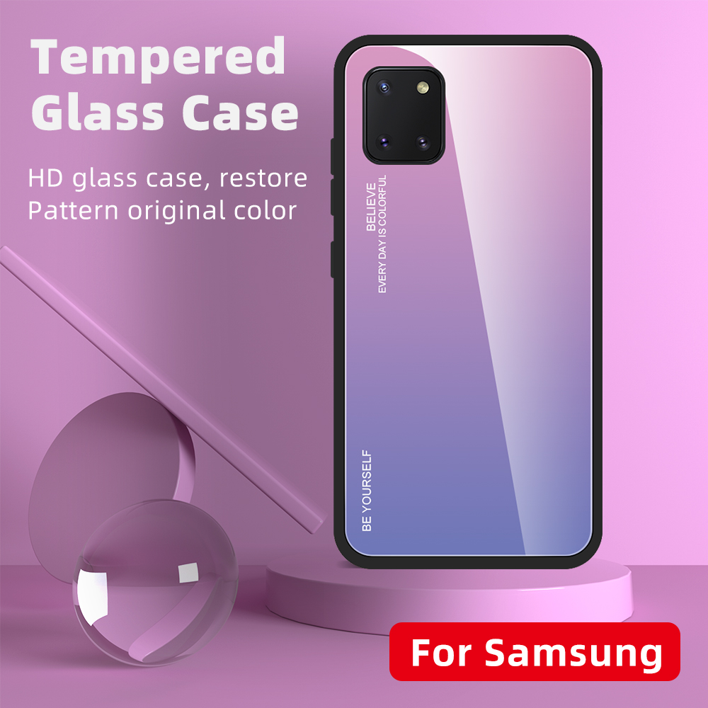 Verre Trempé De Couleur Gradient + Étui Hybride PC + TPU Pour Samsung Galaxy A81 / Note 10 Lite - Or / Rose