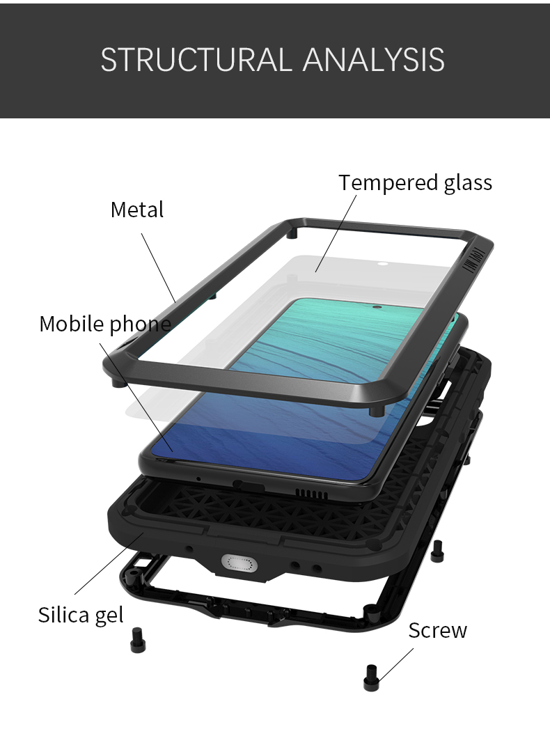 Love Mei Stoßdicht, Tropfensicheres Staubsicheres Leistungsstarkes Hülle Für Samsung Galaxy S20 4G/S20 5G Silikon+metallabdeckung - Schwarz