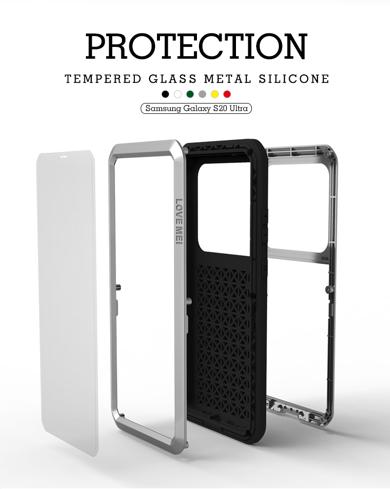 Love Mei Shock Aoffh Mobile Covering Silicone a Prova di Polvere+shell Per Telefoni Metallici Per Samsung Galaxy S20 Ultra - Bianca