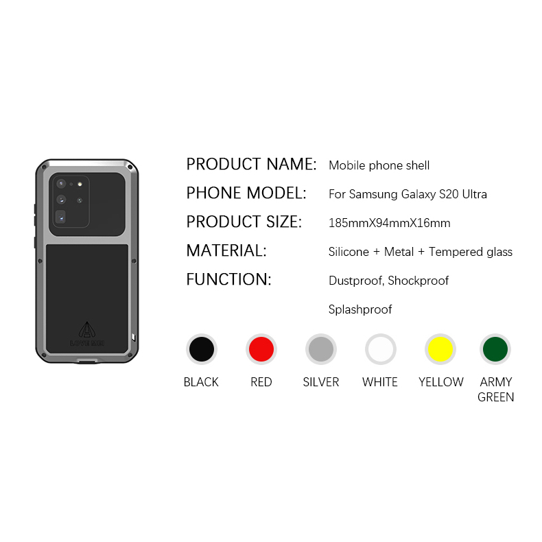 Love Mei Shock Aoffh Mobile Covering Silicone a Prova di Polvere+shell Per Telefoni Metallici Per Samsung Galaxy S20 Ultra - Bianca