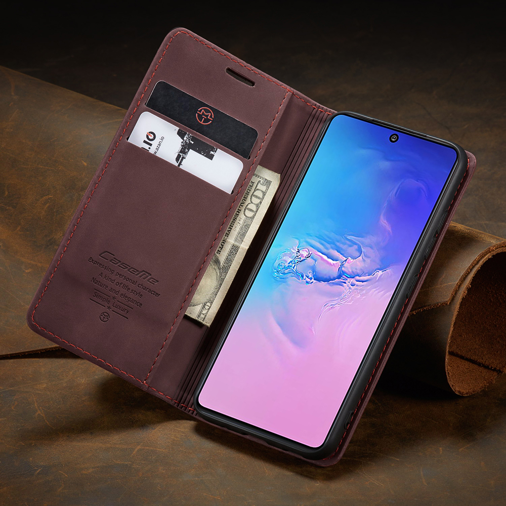 Caseme 013 Serie Flip Wallet Leder Mobile Hülle Für Samsung Galaxy A91/S10 Lite - Schwarz