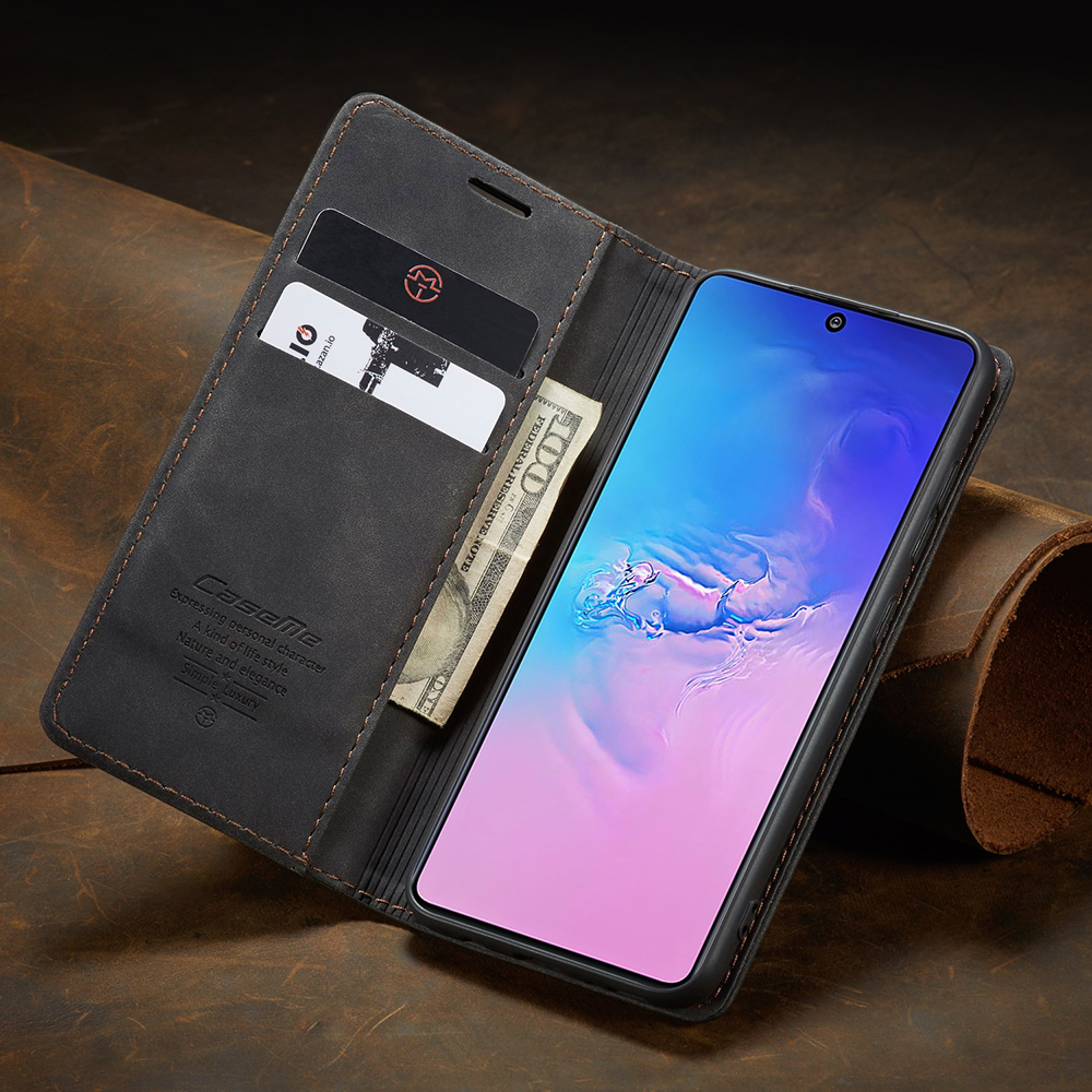 Caseme 013 Série Flip Wallet Leather Mobile Case Para Samsung Galaxy A91/S10 Lite - Preto