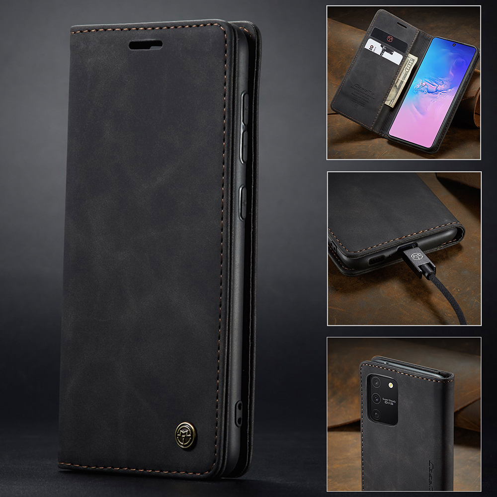 Caseme 013 Serie Flip Wallet Leder Mobile Hülle Für Samsung Galaxy A91/S10 Lite - Schwarz