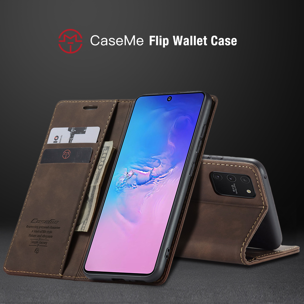 Caseme 013 Serie Flip Wallet Mobile Mobile Case Para Samsung Galaxy A91/S10 Lite - Negro