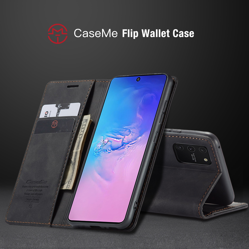 Caseme 013 Serie Flip Wallet Leder Mobile Hülle Für Samsung Galaxy A91/S10 Lite - Schwarz