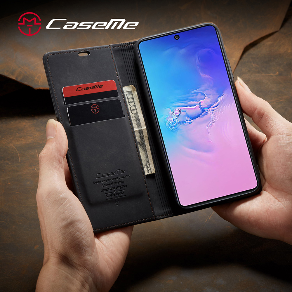 Caseme 013 Serie Flip Wallet Leder Mobile Hülle Für Samsung Galaxy A91/S10 Lite - Schwarz