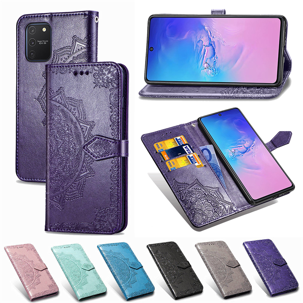 Copertura Per La Protezione Del Telefono Del Supporto Del Portafoglio Del Portafoglio Del Portafoglio Della Mandala In Rilievo Per Samsung Galaxy A91 / S10 Lite - Grigio