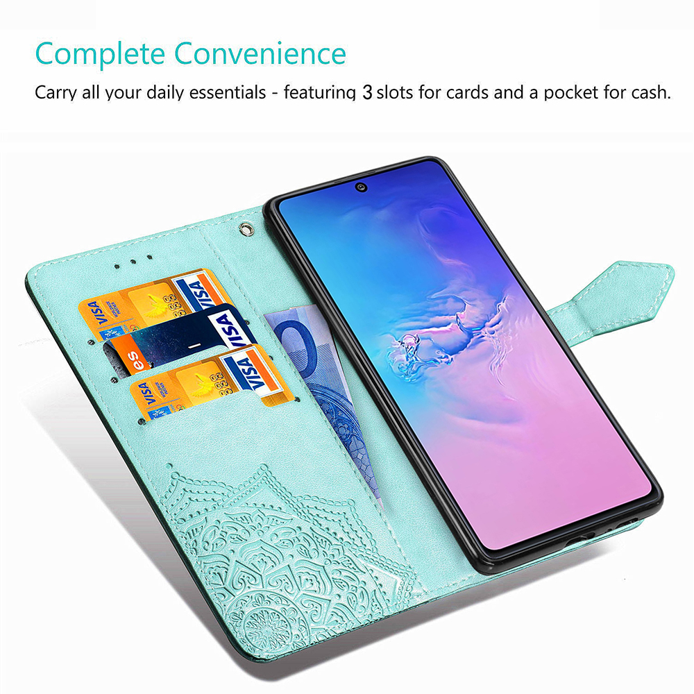 Couvercle De Protection De Téléphone En Cuir De Portefeuille De Fleur De Mandala En Relief Pour Samsung Galaxy A91 / S10 Lite - Gris