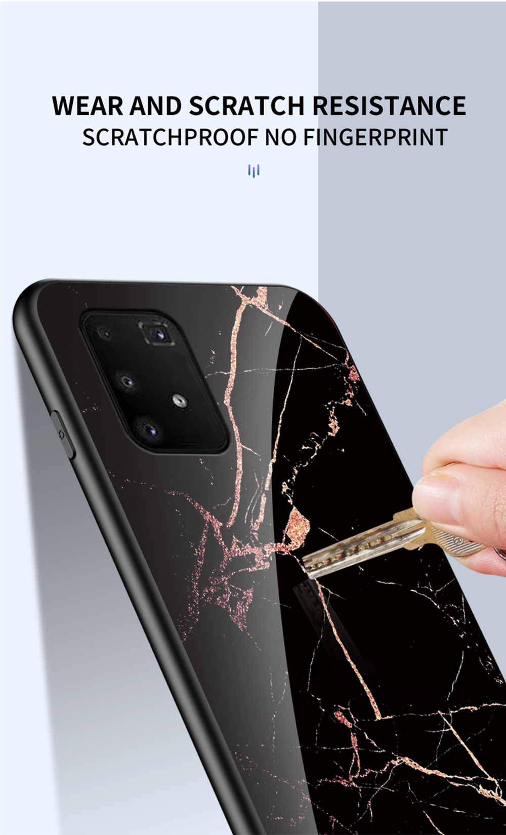 Proteção de Textura de Mármore Vidro Temperado + PC + TPU Combo Estojo Para Samsung Galaxy A91/S10 Lite - Esmeralda