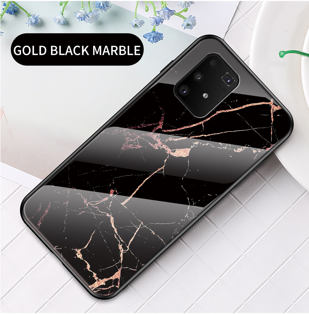 Protection de Texture en Marbre Verre Trempée + PC + TPU Combo Case Pour Samsung Galaxy A91 / S10 Lite - Émeraude