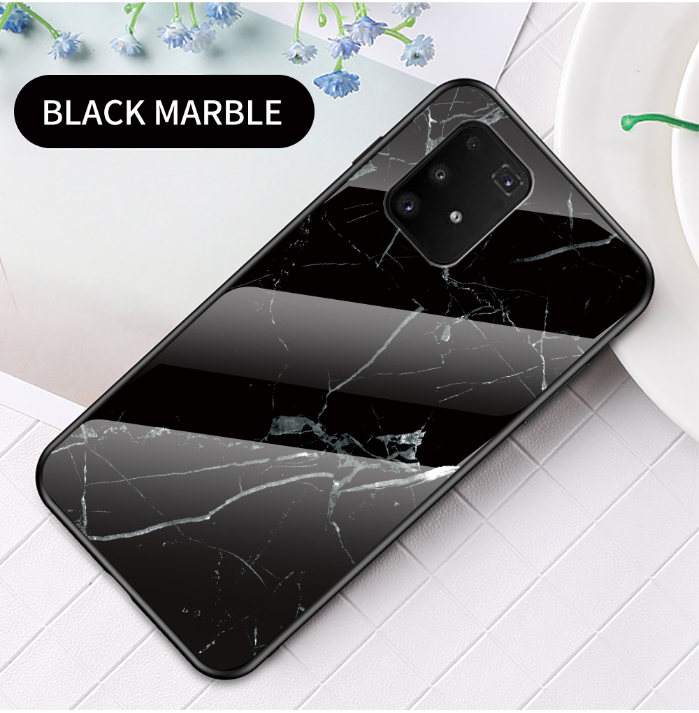 Marmor Texturschutz Temperiertes Glas + PC + TPU Combo -hülle Für Samsung Galaxy A91/S10 Lite - Smaragd