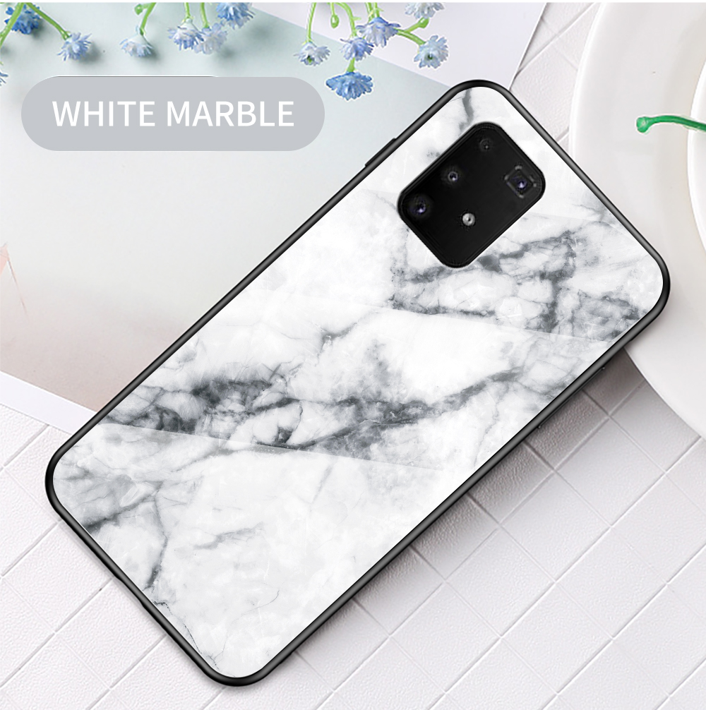 Marmor Texturschutz Temperiertes Glas + PC + TPU Combo -hülle Für Samsung Galaxy A91/S10 Lite - Smaragd