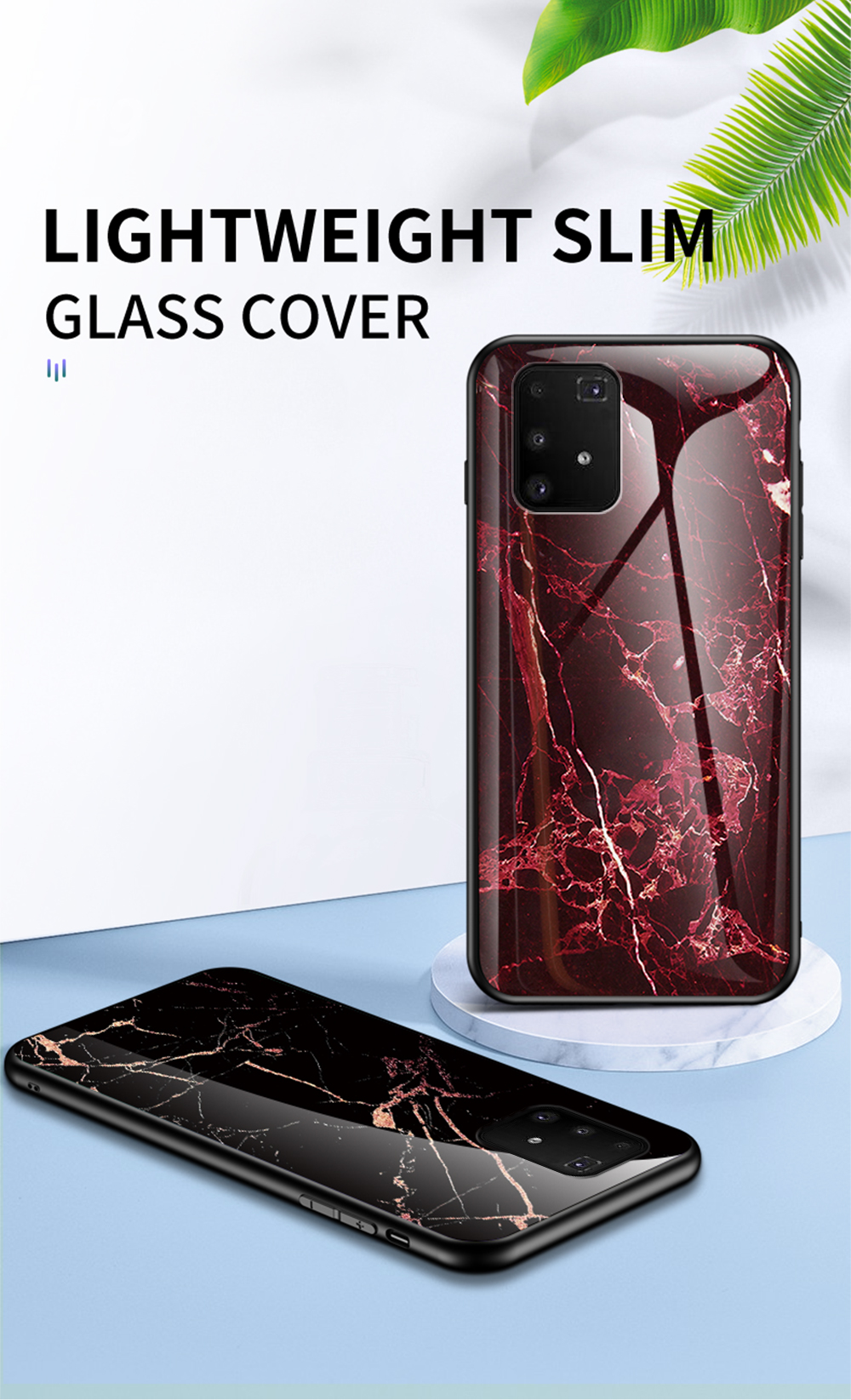 Marmor Texturschutz Temperiertes Glas + PC + TPU Combo -hülle Für Samsung Galaxy A91/S10 Lite - Smaragd