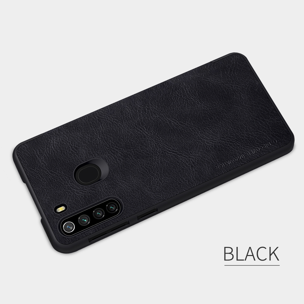 Custodia a Guscio in Pelle Nillkin Qin Series Con Copertina Telefonica Del Supporto Per Schede Per Samsung Galaxy A21 - Nero