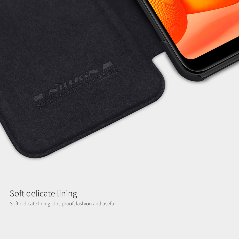 Custodia a Guscio in Pelle Nillkin Qin Series Con Copertina Telefonica Del Supporto Per Schede Per Samsung Galaxy A21 - Nero