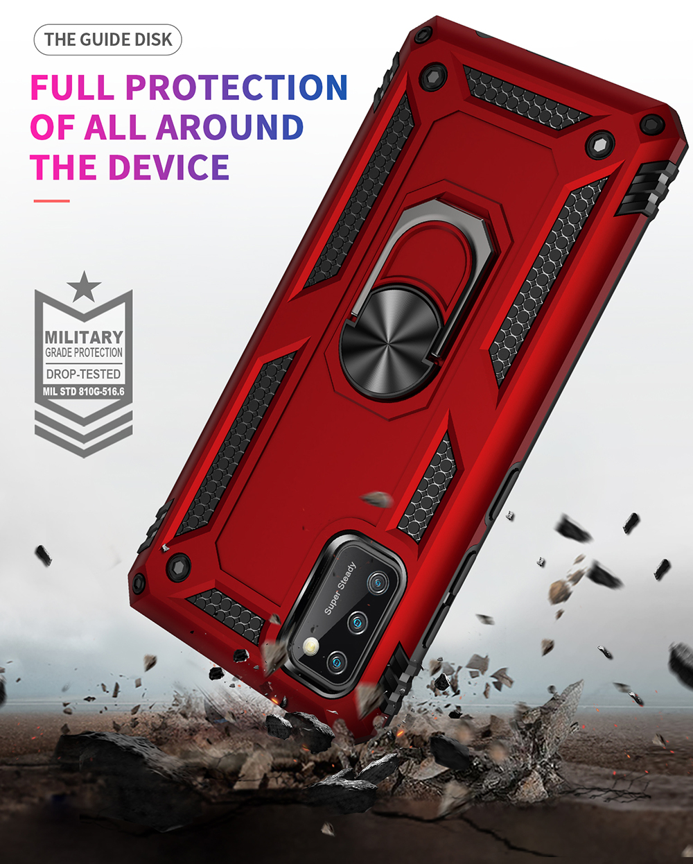 PC Hybrid PC TPU Kickstand Armour Phone Shell Case Para Samsung Galaxy A41 (versão Global) - Vermelho