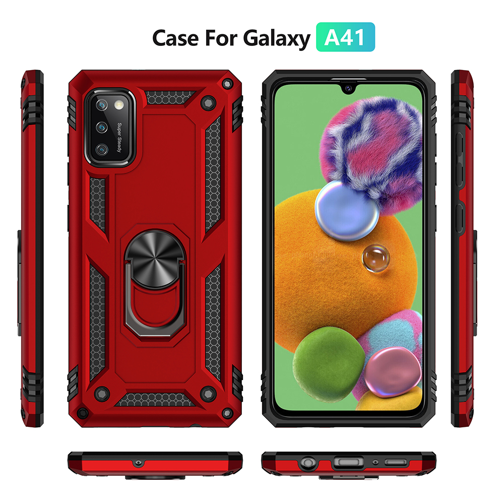 PC Hybrid PC TPU Kickstand Armour Phone Shell Case Para Samsung Galaxy A41 (versão Global) - Vermelho