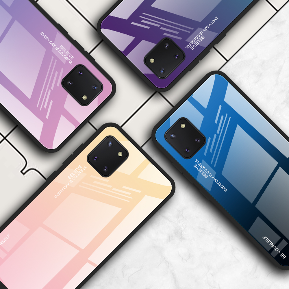 Vetro Temperato a Colore Gradiente + PC + TPU Ibrido Telefono Per Samsung Galaxy A91/S10 Lite - Oro / Rosa