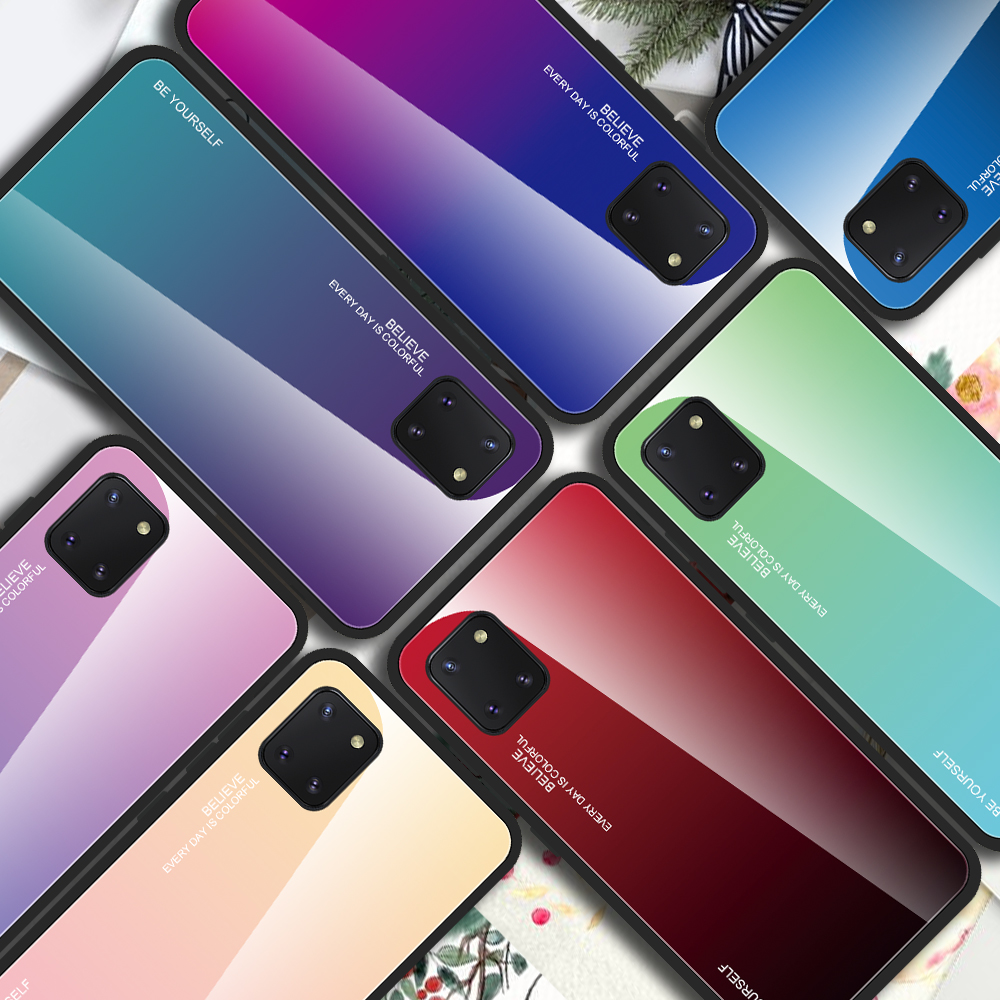 Vetro Temperato a Colore Gradiente + PC + TPU Ibrido Telefono Per Samsung Galaxy A91/S10 Lite - Oro / Rosa