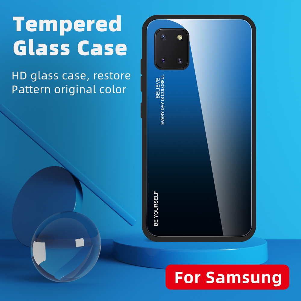 Vetro Temperato a Colore Gradiente + PC + TPU Ibrido Telefono Per Samsung Galaxy A91/S10 Lite - Oro / Rosa