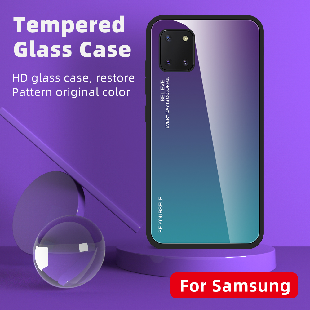 Gradiente de Vidrio Templado de Color + PC + TPU Case de Teléfono Híbrido Para Samsung Galaxy A91/S10 Lite - Oro / Rosado