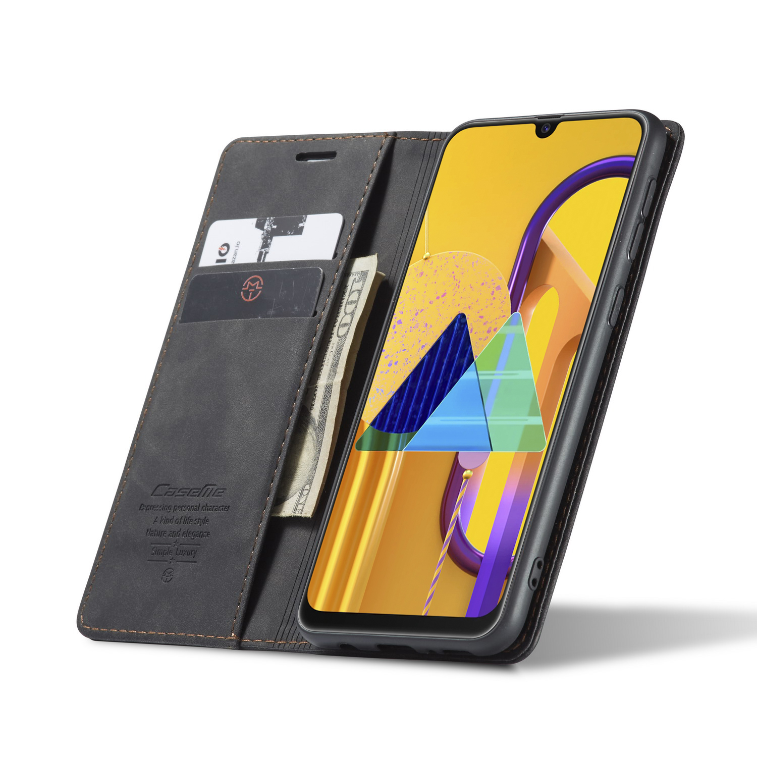 CASEME 013 SERIE PELLE AUSSORTA AUTOMATORE CON GUSTO DEL PORTAFOGLIO PER SAMSUNG GALAXY M30S / M21 - Nero