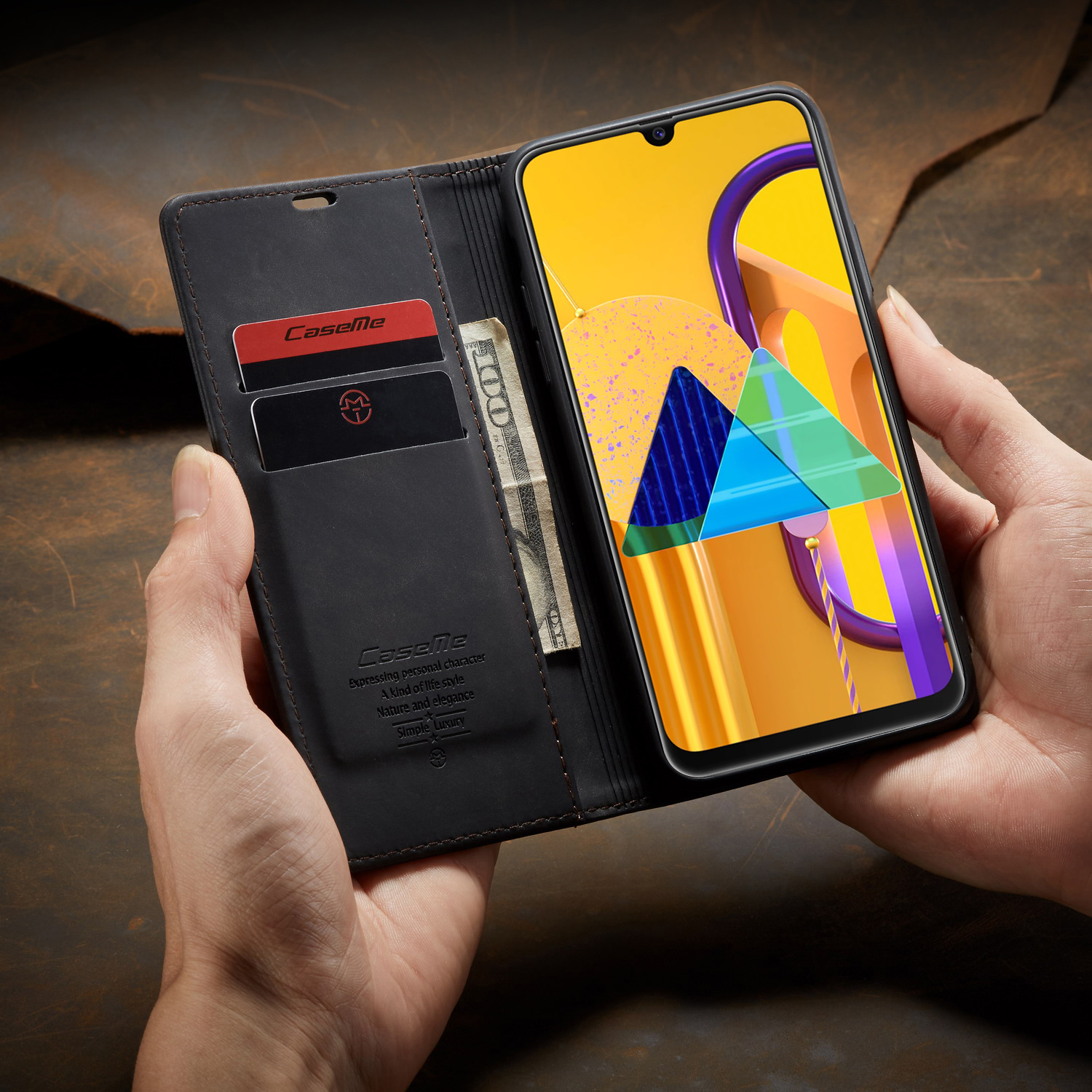 CASEME 013 Series Auto-absorbed Leather with Wallet Shell for Samsung Galaxy M30s/M21 - Black-18