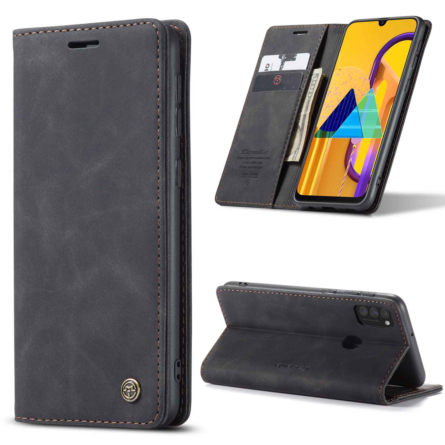 CASEME 013 Series Auto-absorbed Leather with Wallet Shell for Samsung Galaxy M30s/M21 - Black-2