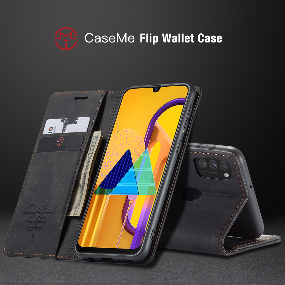 CASEME 013 Series Auto-absorbed Leather with Wallet Shell for Samsung Galaxy M30s/M21 - Black-29