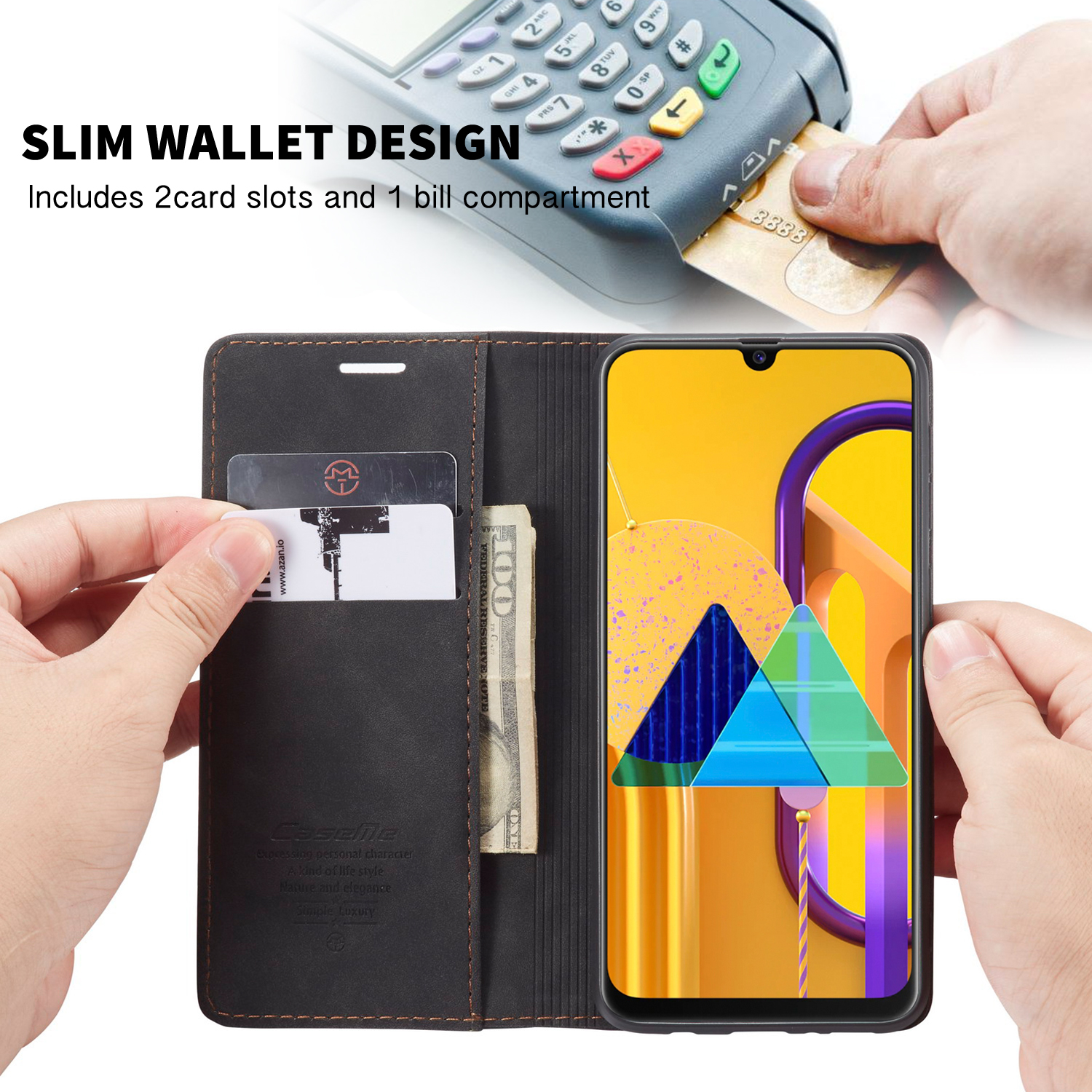 CASEME 013 Series Auto-absorbed Leather with Wallet Shell for Samsung Galaxy M30s/M21  - Black-5