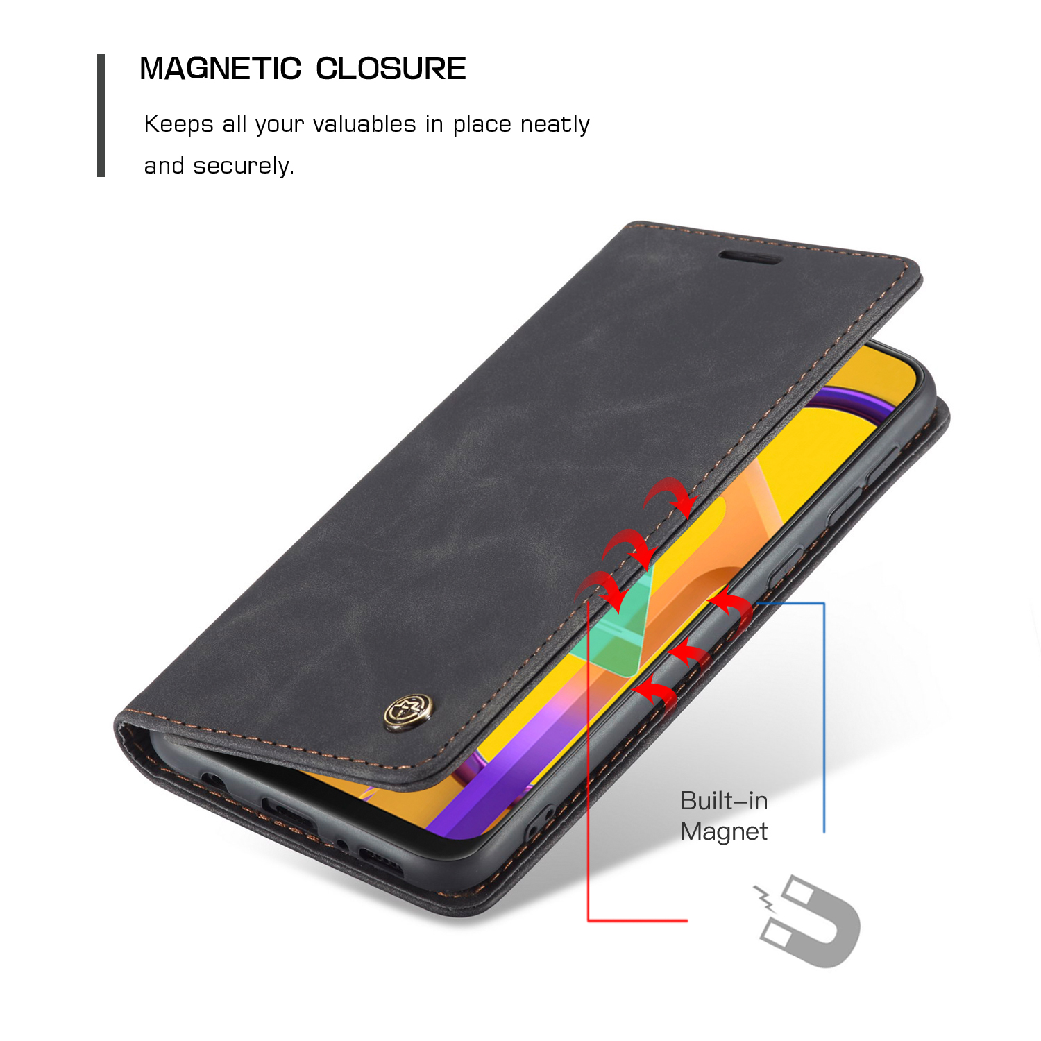 CASEME 013 Series Auto-absorbed Leather with Wallet Shell for Samsung Galaxy M30s/M21  - Black-6