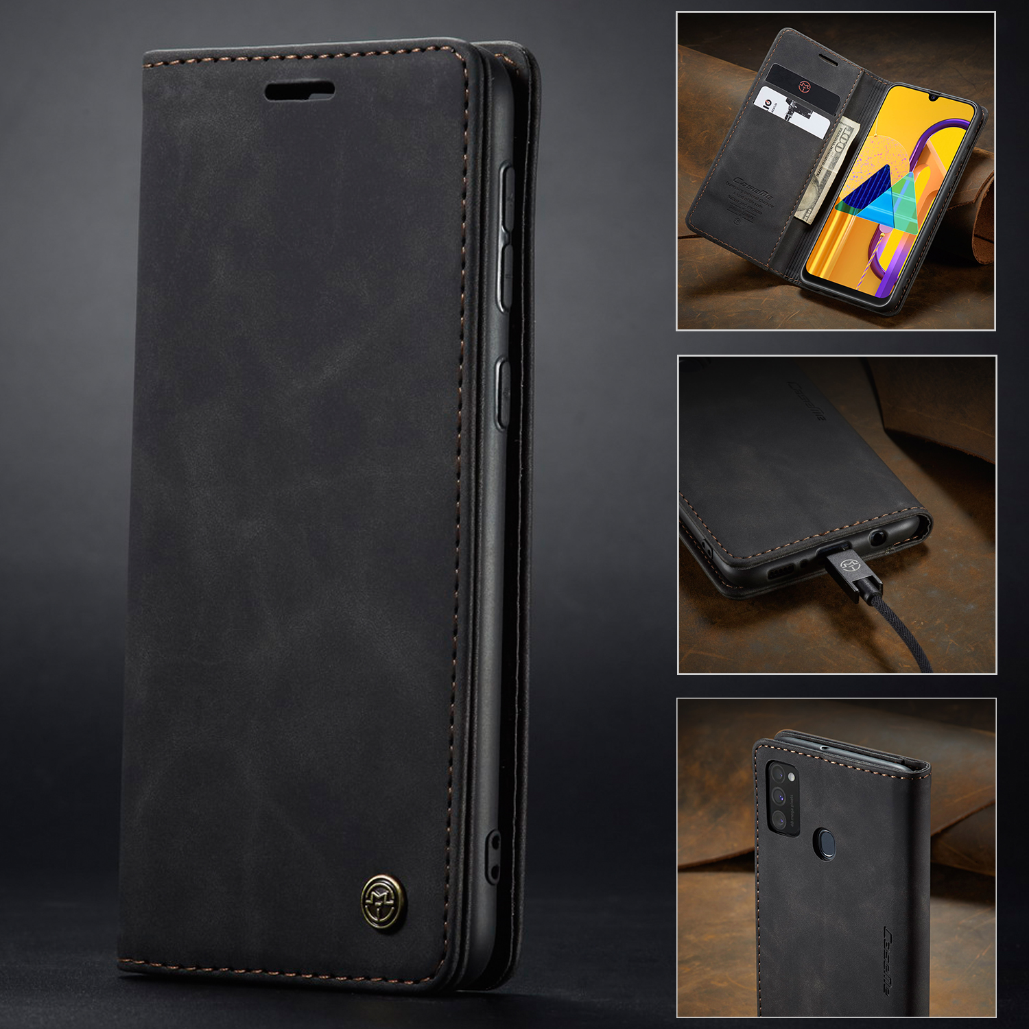 CASEME 013 Series Auto-absorbed Leather with Wallet Shell for Samsung Galaxy M30s/M21  - Black-9