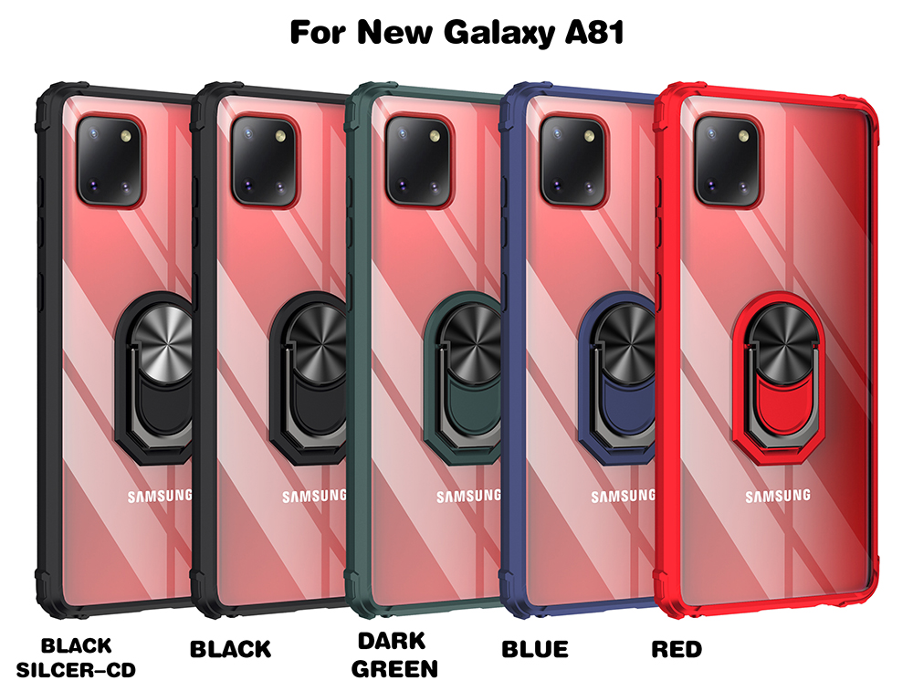 Ringhalter Kickstand Acryl TPU Hybrid Phone Case Für Samsung Galaxy A81 / Anmerkung 10 Lite. - Schwarz