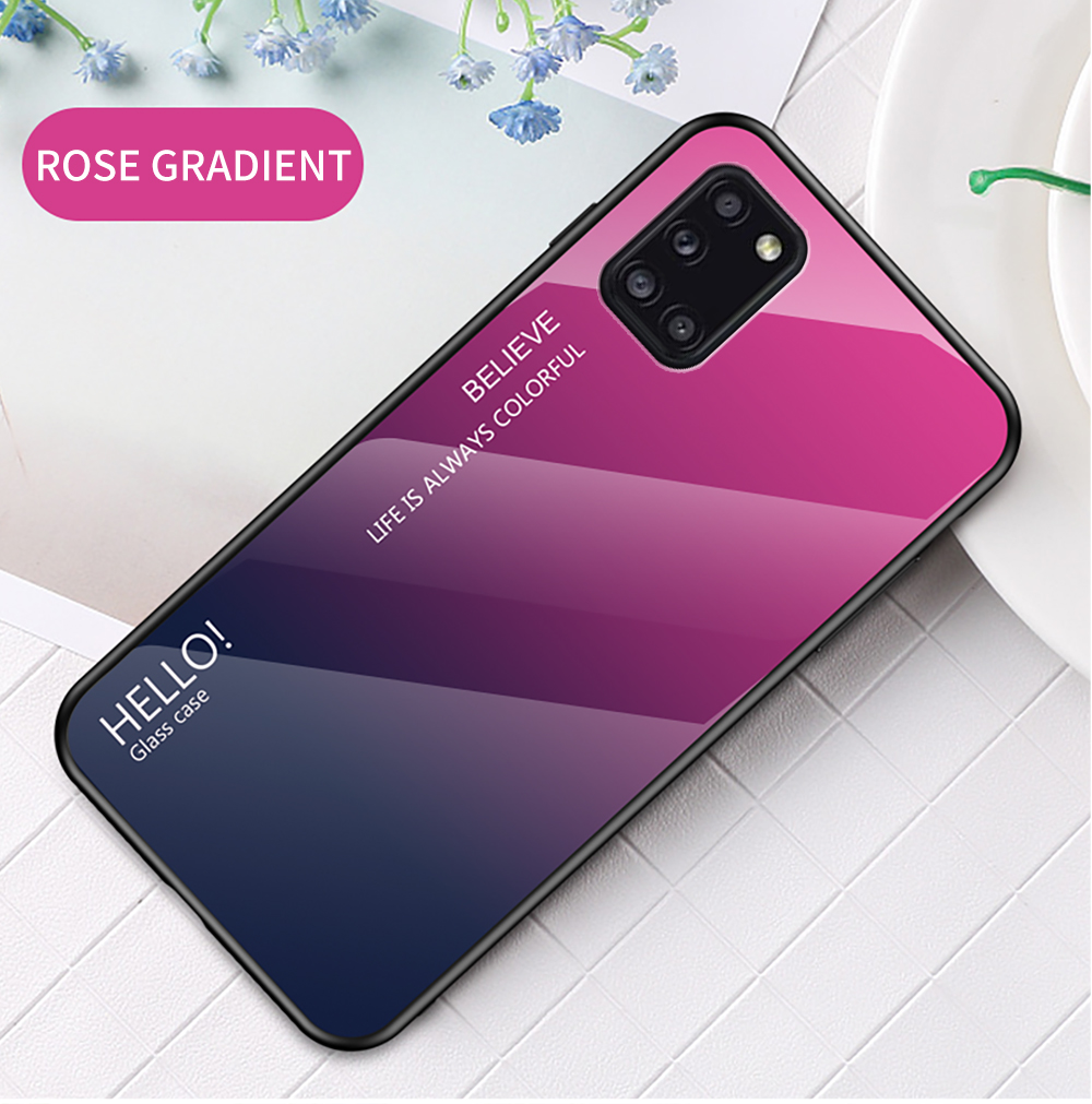 Gefällt Mir Gradientenfarbenem Glas + PC + TPU Cool Cover Für Samsung Galaxy A31 - Pink/Cyan