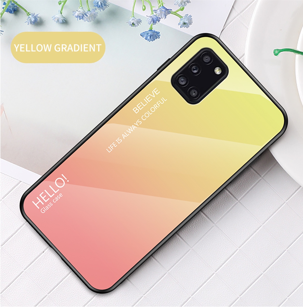 Gefällt Mir Gradientenfarbenem Glas + PC + TPU Cool Cover Für Samsung Galaxy A31 - Pink/Cyan