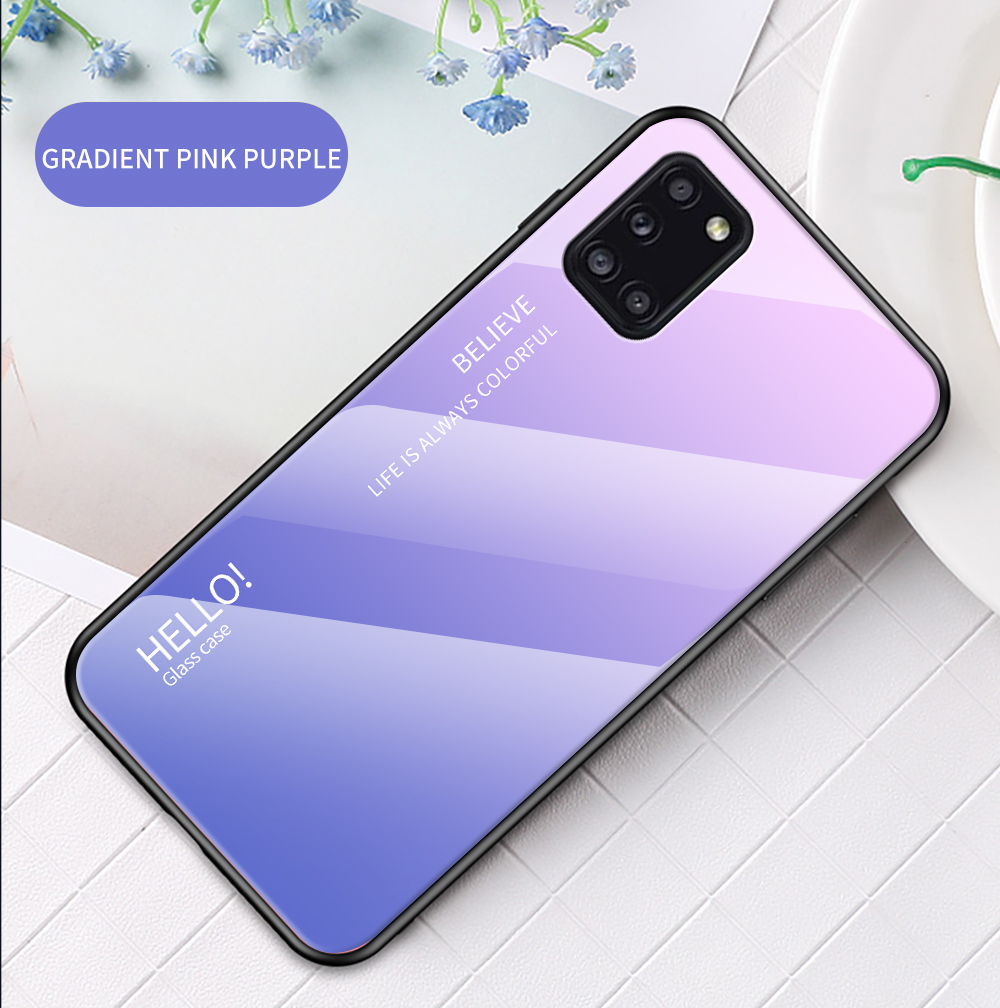 Градиент Цветовое Стекло + пк + TPU Cool Cover Для Samsung Galaxy A31 - Розовый/голубой