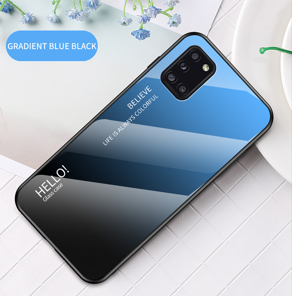 Градиент Цветовое Стекло + пк + TPU Cool Cover Для Samsung Galaxy A31 - Розовый/голубой