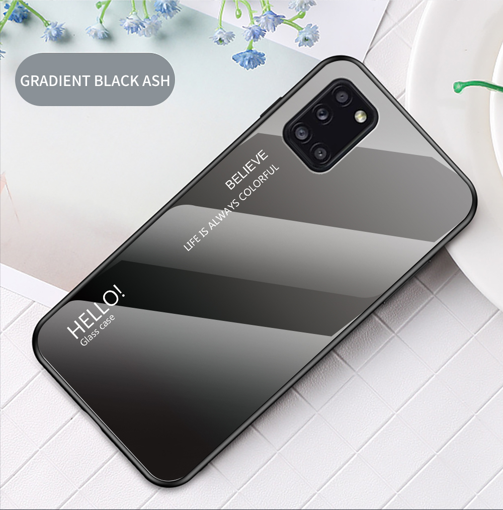 Градиент Цветовое Стекло + пк + TPU Cool Cover Для Samsung Galaxy A31 - Розовый/голубой