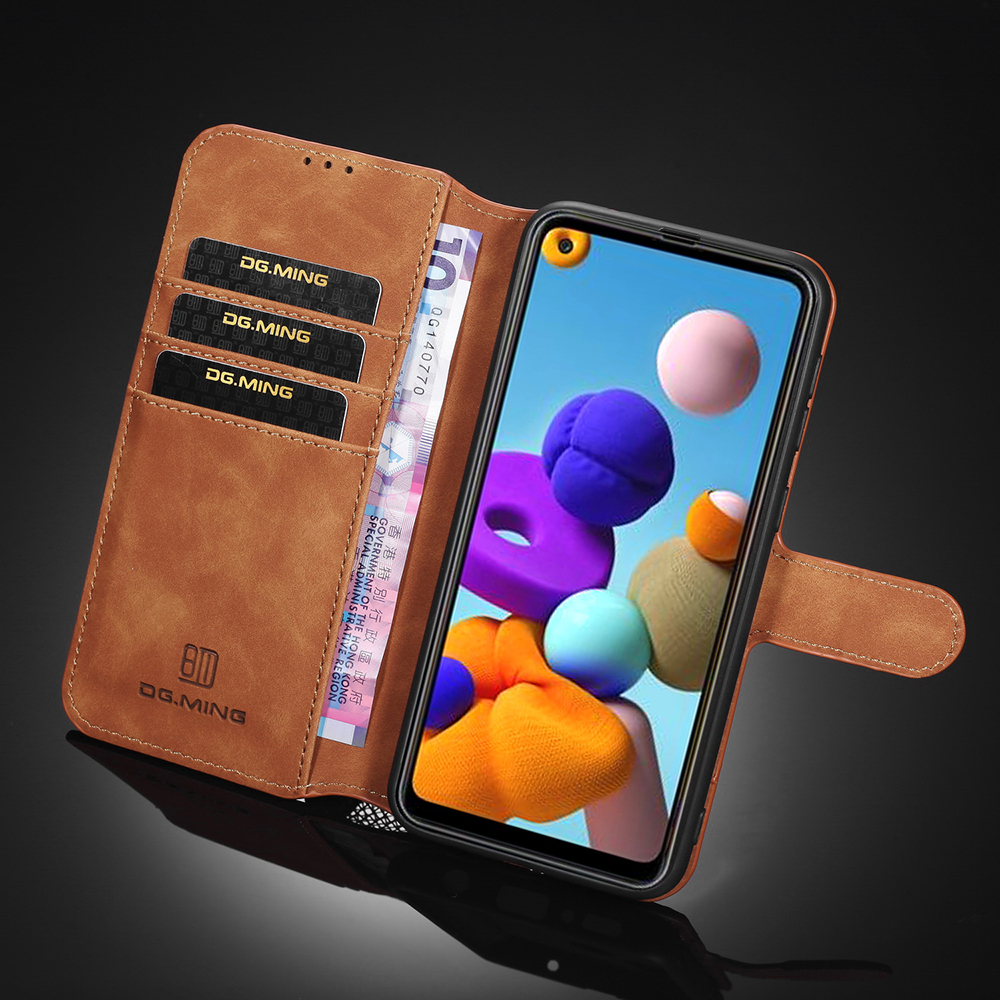 Дг. Ming For Samsung Galaxy A21s Retro Style Leather Phone Case Design Design Полное Покрытие Телефона Оболочка - Черный