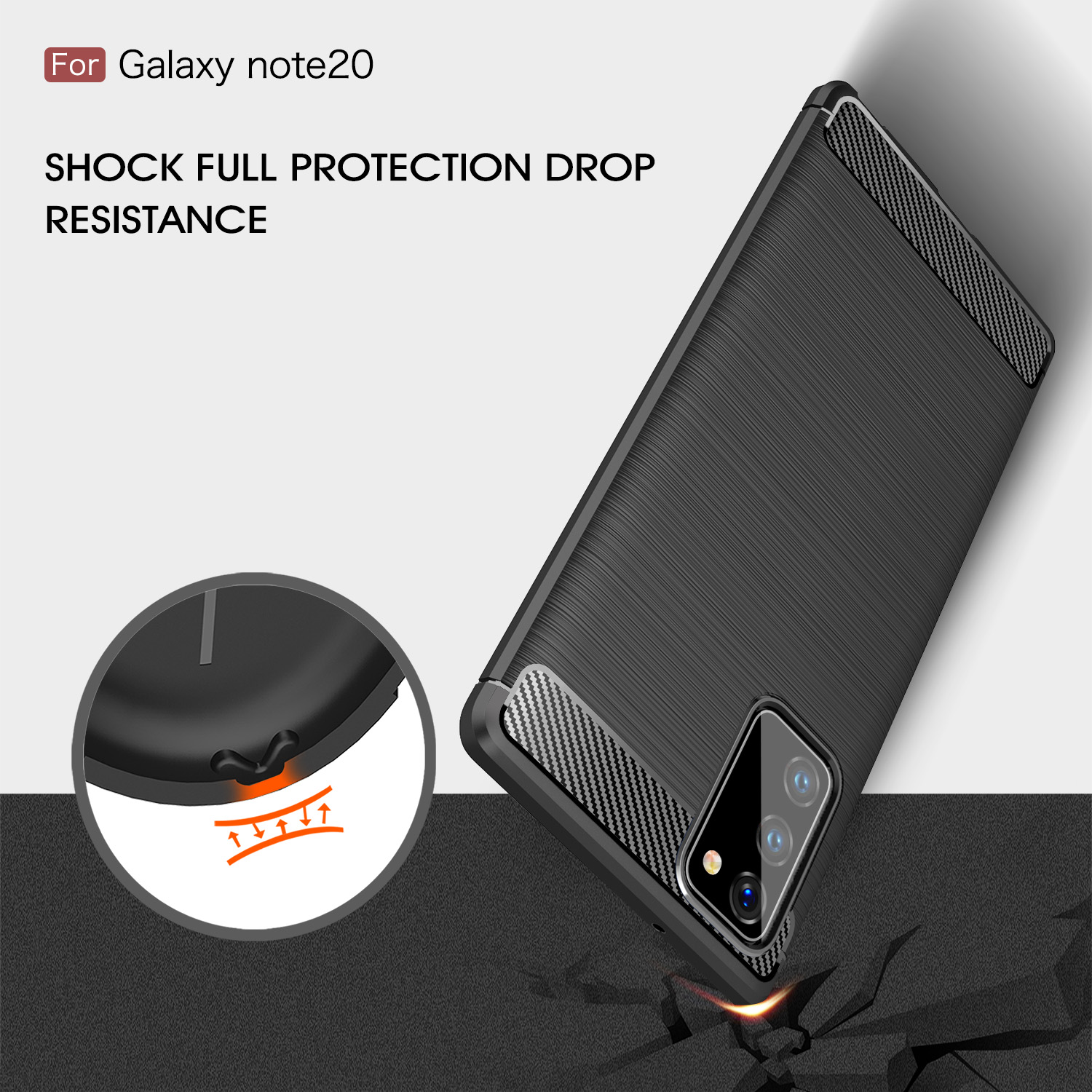 Caixa de Celular TPU Escovada de Fibra de Carbono Para Samsung Galaxy Note 20/nota 20 5G - Preto