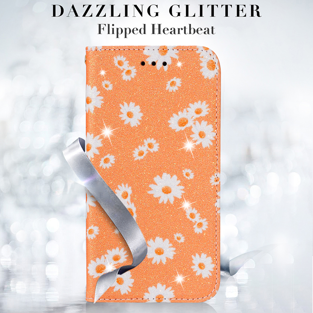 Daisy Pattern Flash Powder Style in Pelle Guscio in Pelle Per Samsung Galaxy S20 Plus - Blu