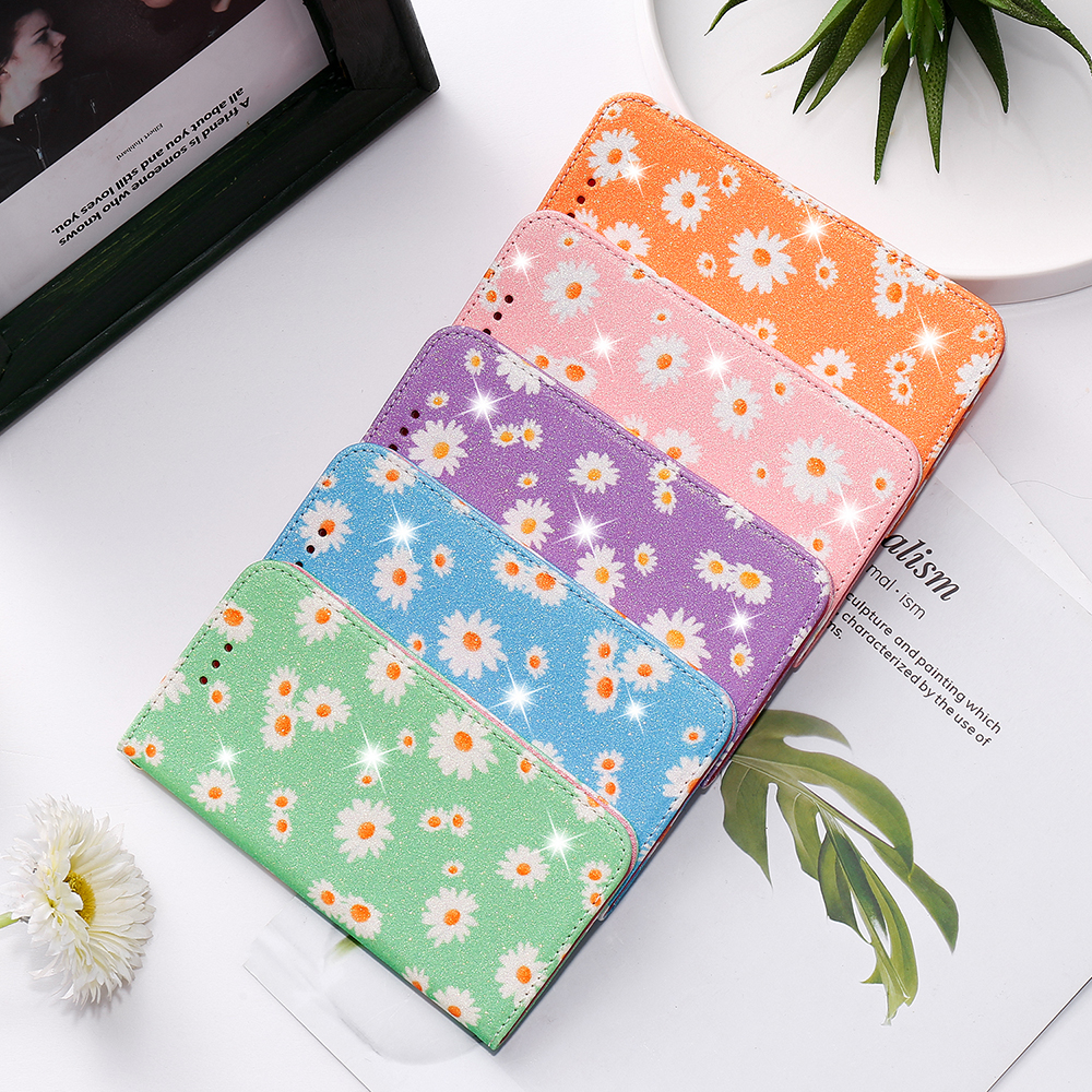 Daisy Pattern Flash Powder Style Leather Shell Для Samsung Galaxy S20 Plus - Синий