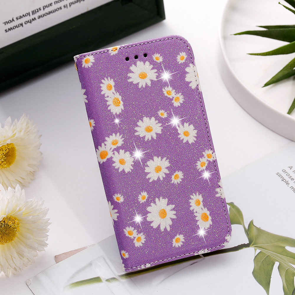 Daisy Pattern Flash Powder Style Leather Shell Для Samsung Galaxy S20 Plus - Синий